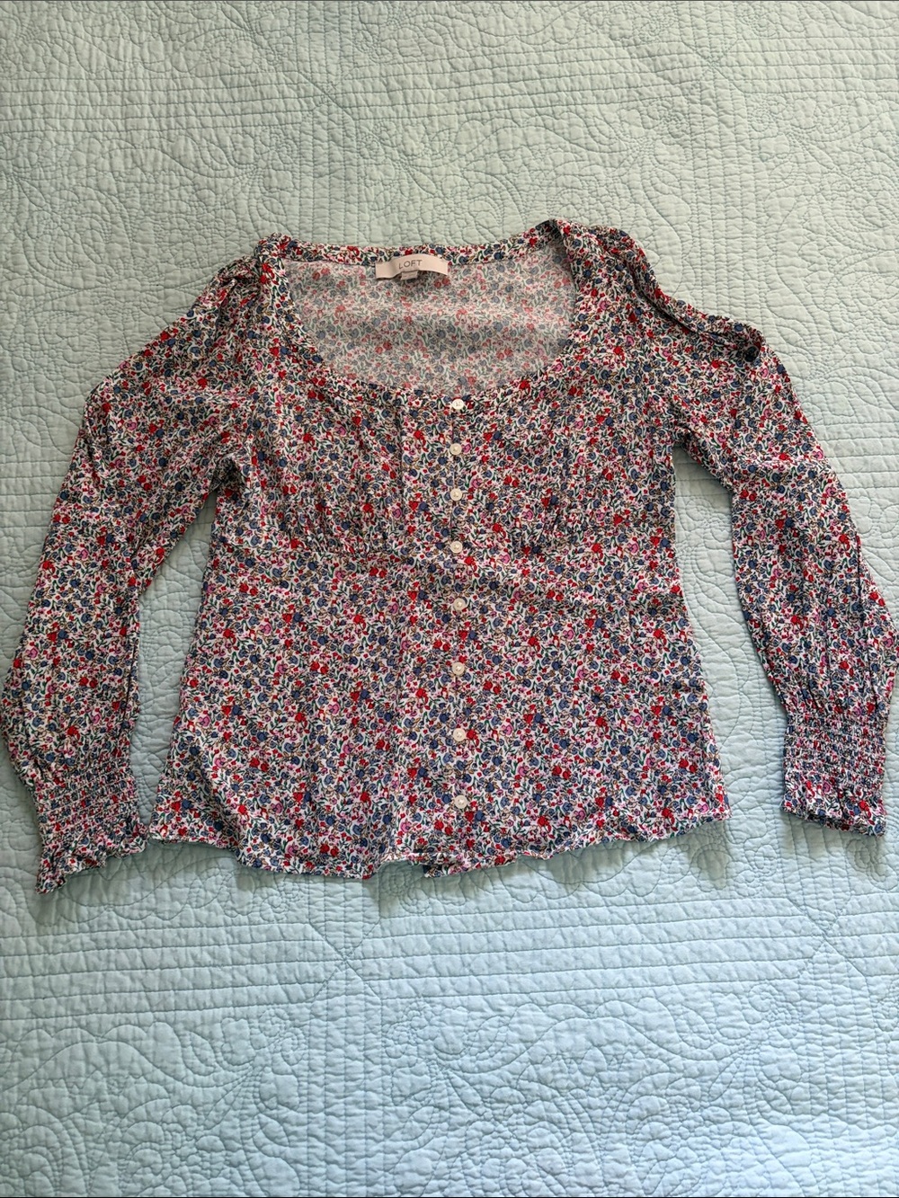 LOFT Regency Button-Front Blouse in Red, Pink, Blue